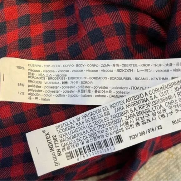 Zara trf Duster Tunic Dress Red Navy Plaid Embroidered Floral Belted size XS - Picture 11 of 14